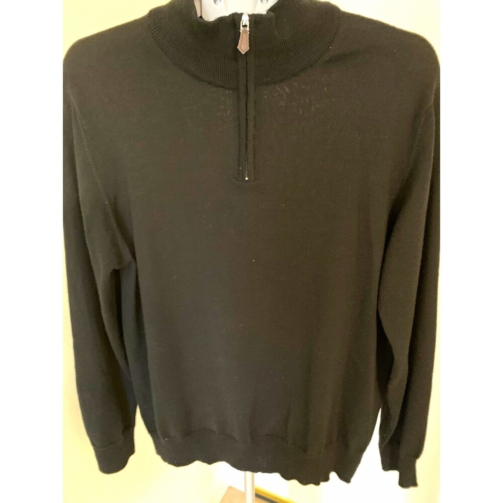Neiman Marcus Men's Black 1/4 Zip Mock Neck Knit Pullover Sweater Size M